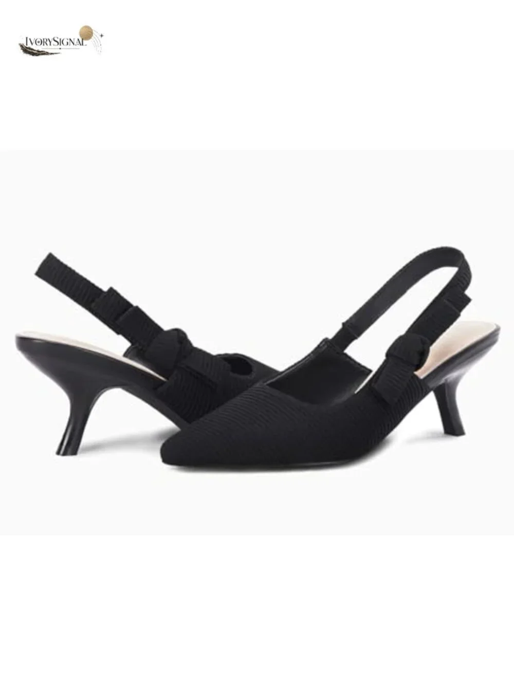 Women's Slingback Kitten Heels Closed Pointed Toe Bowknot Knitted Slip On Work